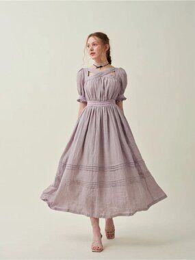 Linennaive Criss Cross Front Maxi Dress Light Lavender Linen size Small